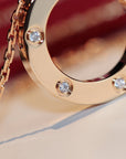 LOVE NECKLACE 16MM 6 DIAMONDS PINK GOLD