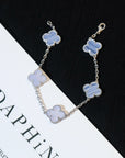 CLOVER 5 MOTIF SILVER CHALCEDONY BRACELET