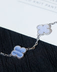 CLOVER 5 MOTIF SILVER CHALCEDONY BRACELET