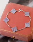 CLOVER 5 MOTIF SILVER CHALCEDONY BRACELET