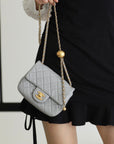 FLAP BAG 17CM GREY LAMBSKIN GOLD HARDWARE