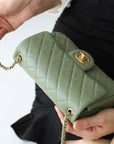 FLAP BAG 20CM KHAKI LAMBSKIN GOLD HARDWARE