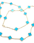 CLOVER 20 MOTIF TURQUOISE 86CM GOLD NECKLACE