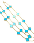 CLOVER 20 MOTIF TURQUOISE 86CM GOLD NECKLACE