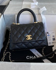 CC 24K Coco Hanle Mini 19cm Black Grained Calfskin Gold Hardware