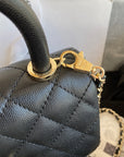 CC 24K Coco Hanle Mini 19cm Black Grained Calfskin Gold Hardware