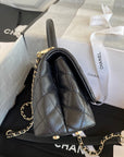 CC 24K Coco Hanle Mini 19cm Black Grained Calfskin Gold Hardware