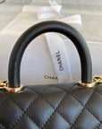 CC 24K Coco Hanle Mini 19cm Black Grained Calfskin Gold Hardware