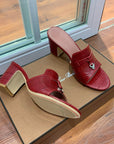 Summer Charms Sandals Mule Maroon Crocodile Pattern Pink Lambskin