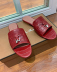 Summer Charms Sandals Mule Maroon Crocodile Pattern Pink Lambskin