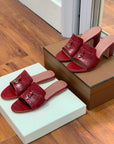 Summer Charms Sandals Mule Maroon Crocodile Pattern Pink Lambskin