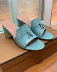 Summer Charms Sandals Mule Sky Blue Crocodile Pattern Pink Lambskin
