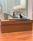 Summer Charms Sandals Mule Sky Blue Crocodile Pattern Pink Lambskin