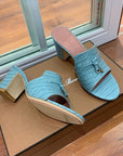 Summer Charms Sandals Mule Sky Blue Crocodile Pattern Pink Lambskin