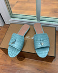 Summer Charms Sandals Mule Sky Blue Crocodile Pattern Pink Lambskin