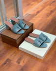 Summer Charms Sandals Mule Sky Blue Crocodile Pattern Pink Lambskin