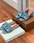 Summer Charms Sandals Mule Sky Blue Crocodile Pattern Pink Lambskin