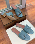 Summer Charms Sandals Mule Sky Blue Crocodile Pattern Pink Lambskin