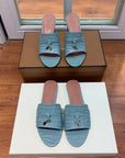 Summer Charms Sandals Mule Sky Blue Crocodile Pattern Pink Lambskin
