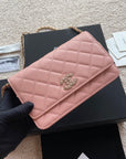 CC Classic Woc 20cm Pink Grained Calfskin Diamond Gold Hardware