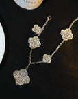 clover bracelet 5 motif silver diamond paved
