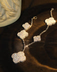 clover bracelet 5 motif silver diamond paved