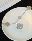 clover bracelet 5 motif silver diamond paved