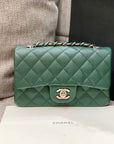 flap bag mini 20cm dark blue green caviar silver hardware