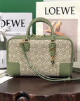 LOE AMAZONA 28 BAG IN OLIVE GREEN CALFSKIN AND BEIGE MONOGRAM FABRIC