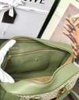 LOE AMAZONA 28 BAG IN OLIVE GREEN CALFSKIN AND BEIGE MONOGRAM FABRIC