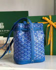 PETIT FLOT BUCKET BAG 22 IN SAPPHIRE BLUE GOYARDINE CANVAS AND LAMBSKIN TRIM