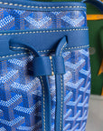 PETIT FLOT BUCKET BAG 22 IN SAPPHIRE BLUE GOYARDINE CANVAS AND LAMBSKIN TRIM