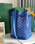 PETIT FLOT BUCKET BAG 22 IN SAPPHIRE BLUE GOYARDINE CANVAS AND LAMBSKIN TRIM