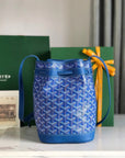 PETIT FLOT BUCKET BAG 22 IN SAPPHIRE BLUE GOYARDINE CANVAS AND LAMBSKIN TRIM