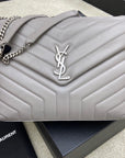 LOULOU MEDIUM 32 GREY QUILTED LEATHER SILVER HARDWARE