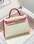 HM Mini Kelly 19cm Cream Pink Epsom Gold Hardware