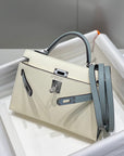 HM Mini Kelly 19cm Cream Cloud Blue Epsom Silver Hardware