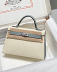 HM Mini Kelly 19cm Cream Cloud Blue Epsom Silver Hardware