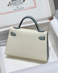 HM Mini Kelly 19cm Cream Cloud Blue Epsom Silver Hardware