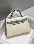 HM Mini Kelly 19cm Cream Cloud Blue Epsom Silver Hardware