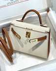 HM Mini Kelly 19cm Cream Gold Epsom Silver Hardware