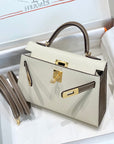 HM Mini Kelly 19cm Cream Etoupe Epsom Gold Hardware