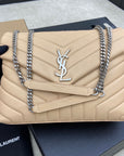 LOULOU MEDIUM 32 CREAM QUILTED LEATHER SILVER HARDWARE