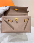 HM KELLY POCHETTE 22CM GRIS ASPHALT SWIFT GOLD HARDWARE