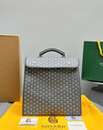 LEGER BACKPACK 37 IN GRAY GOYARDINE CANVAS WITH CALFSKIN TRIM