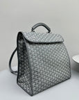 LEGER BACKPACK 37 IN GRAY GOYARDINE CANVAS WITH CALFSKIN TRIM