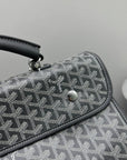 LEGER BACKPACK 37 IN GRAY GOYARDINE CANVAS WITH CALFSKIN TRIM