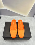 SL SQUARE TOE FLAT MULES TIGER SATIN