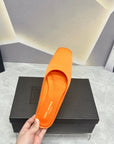 SL SQUARE TOE FLAT MULES TIGER SATIN
