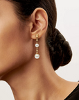 TRIPLE DROP LINK EARRINGS GOLD WITH FRESHWATER PEARLS